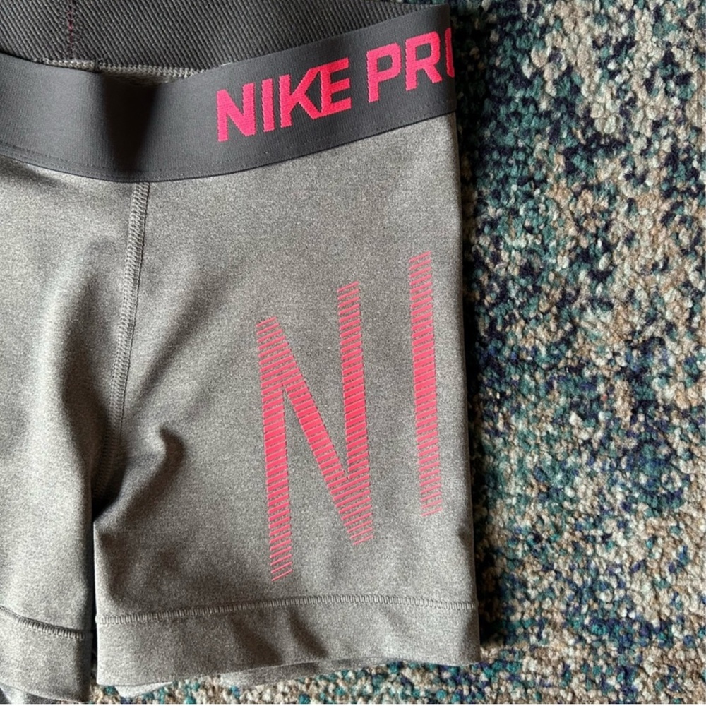 Nike Pro Gray Shorts with Pink Logo